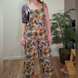 Natura Selection Tropical Lightweight Linen Blend Overall Jumpsuit